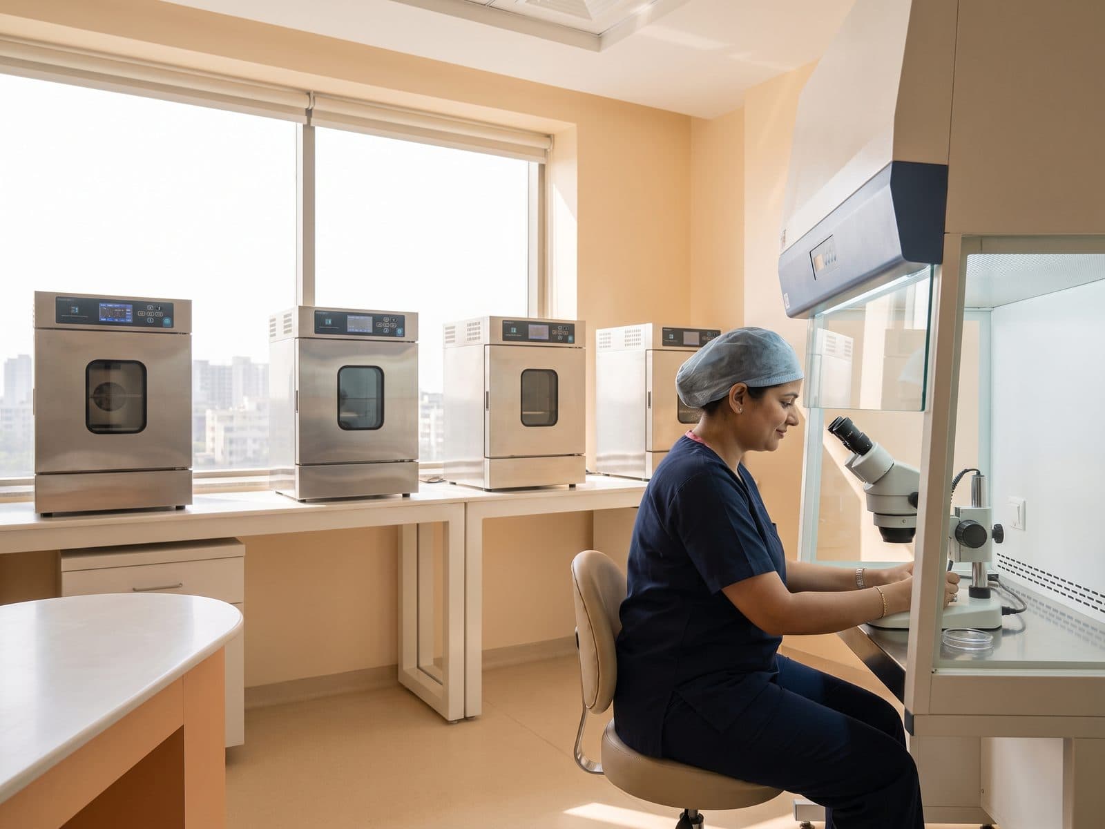 Embryologist working in a modern IVF laboratory